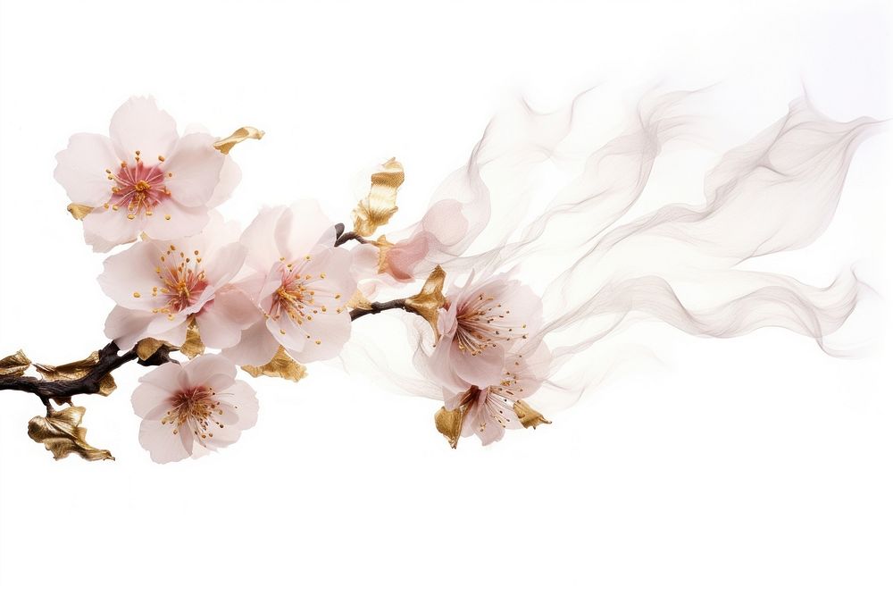  Ink gold cherry blossom flower plant white. AI generated Image by rawpixel.