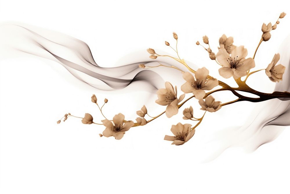  Ink gold cherry blossom pattern flower plant. AI generated Image by rawpixel.