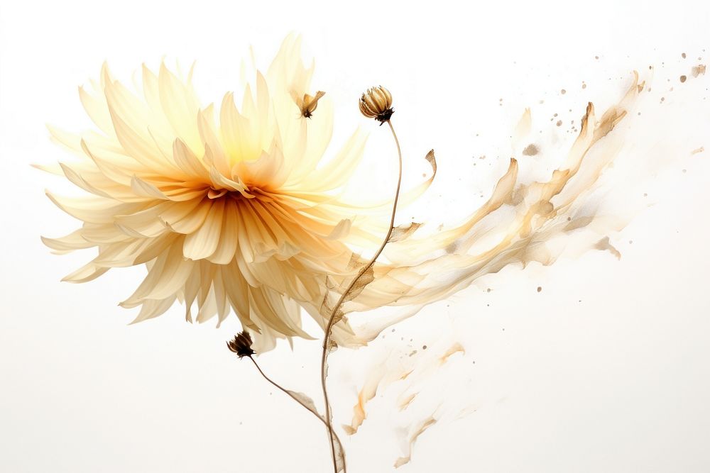 Ink gold crysanthemum flower petal plant. AI generated Image by rawpixel.
