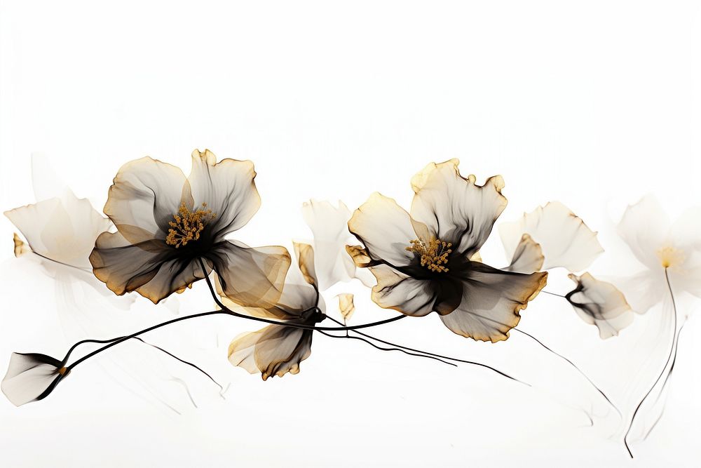  Ink gold flowers petal plant white background. AI generated Image by rawpixel.