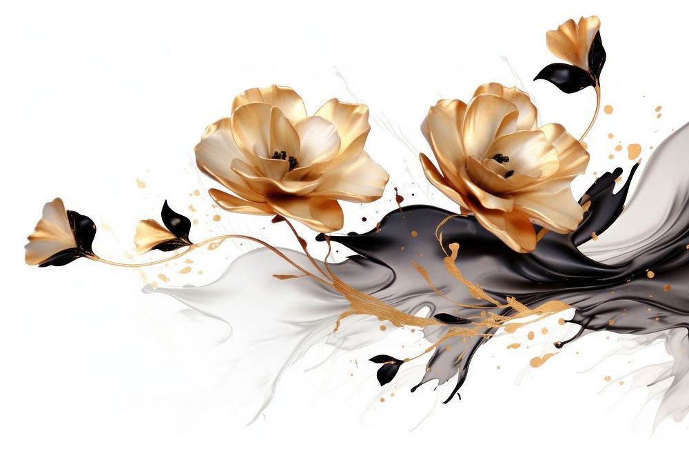  Ink gold roses pattern flower plant. AI generated Image by rawpixel.