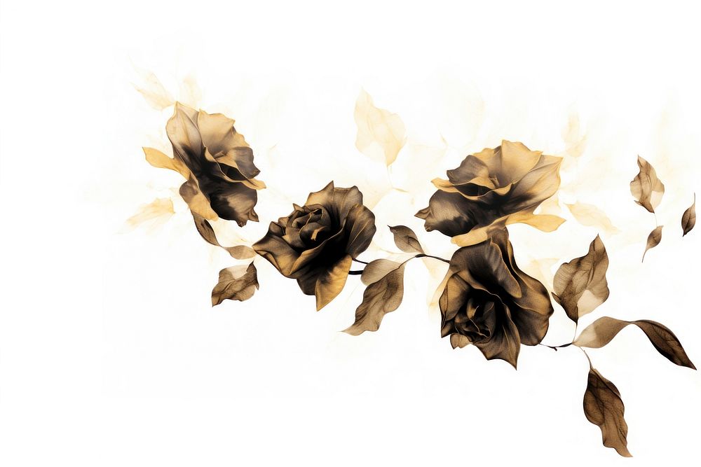  Ink gold roses flower plant leaf. AI generated Image by rawpixel.