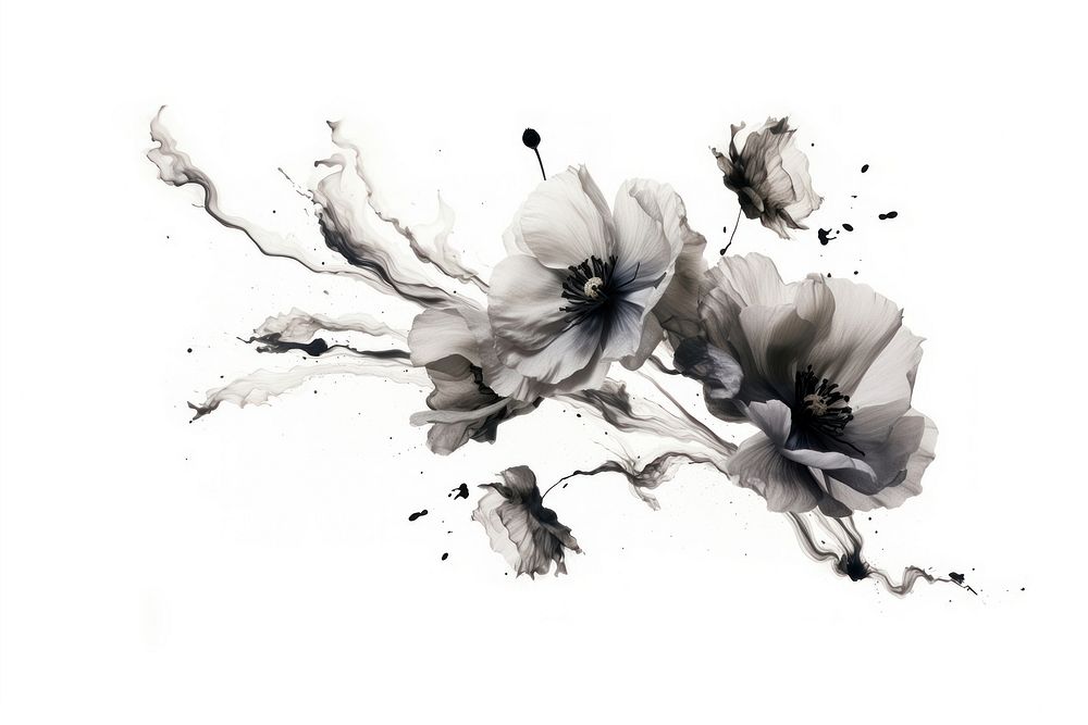  Ink flowers drawing sketch white. AI generated Image by rawpixel.