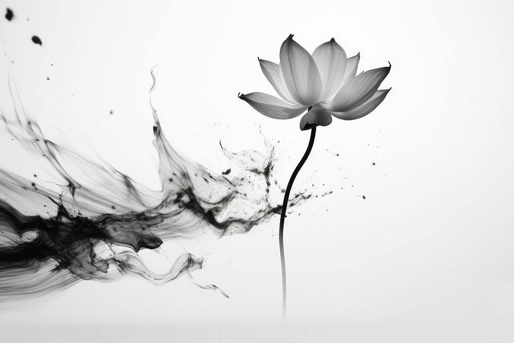  Ink lotus flower petal plant white. AI generated Image by rawpixel.