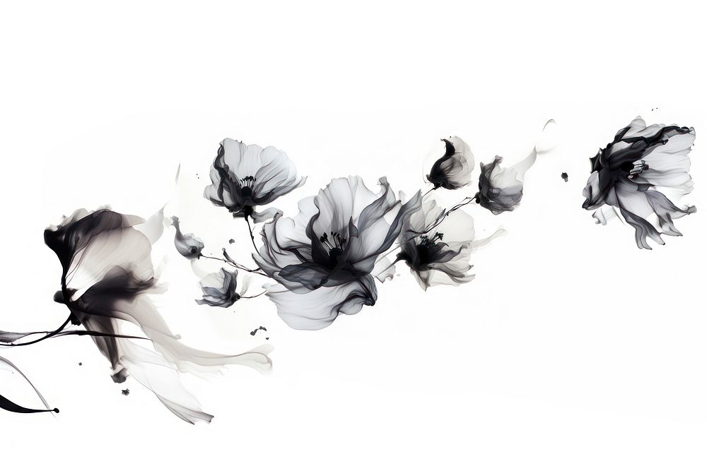 Ink petals white white background splattered. AI generated Image by rawpixel.