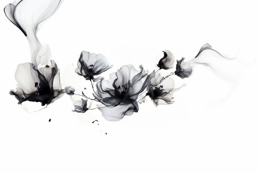 Ink petals white white background splattered. AI generated Image by rawpixel.