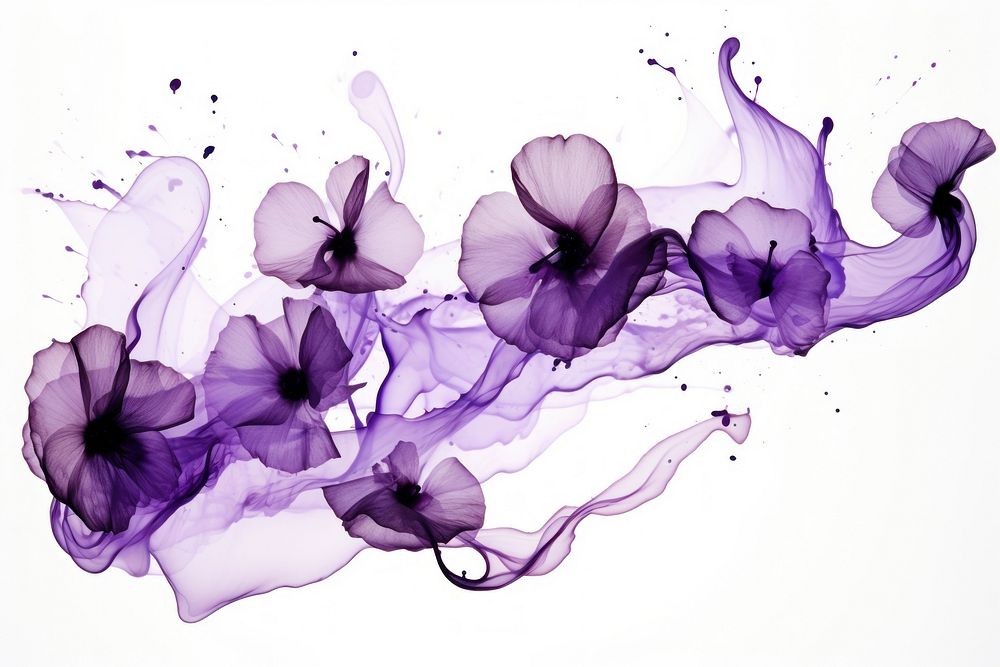  Ink purple flowers pattern white background splattered. AI generated Image by rawpixel.