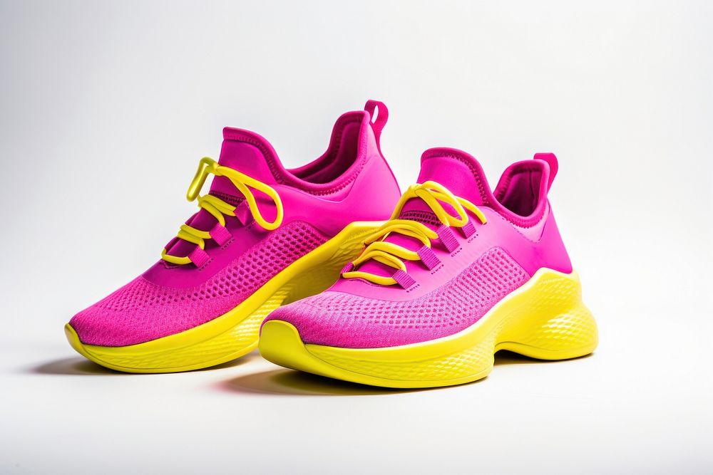 Sports shoes footwear yellow pink.
