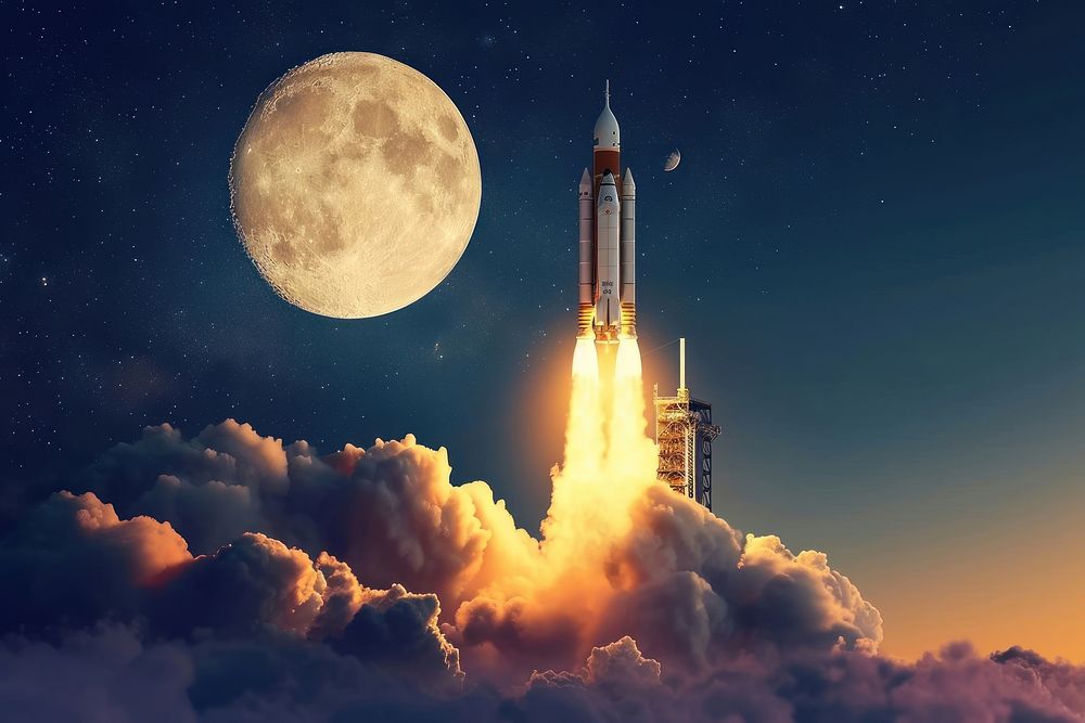Full moon rocket astronomy outdoors.