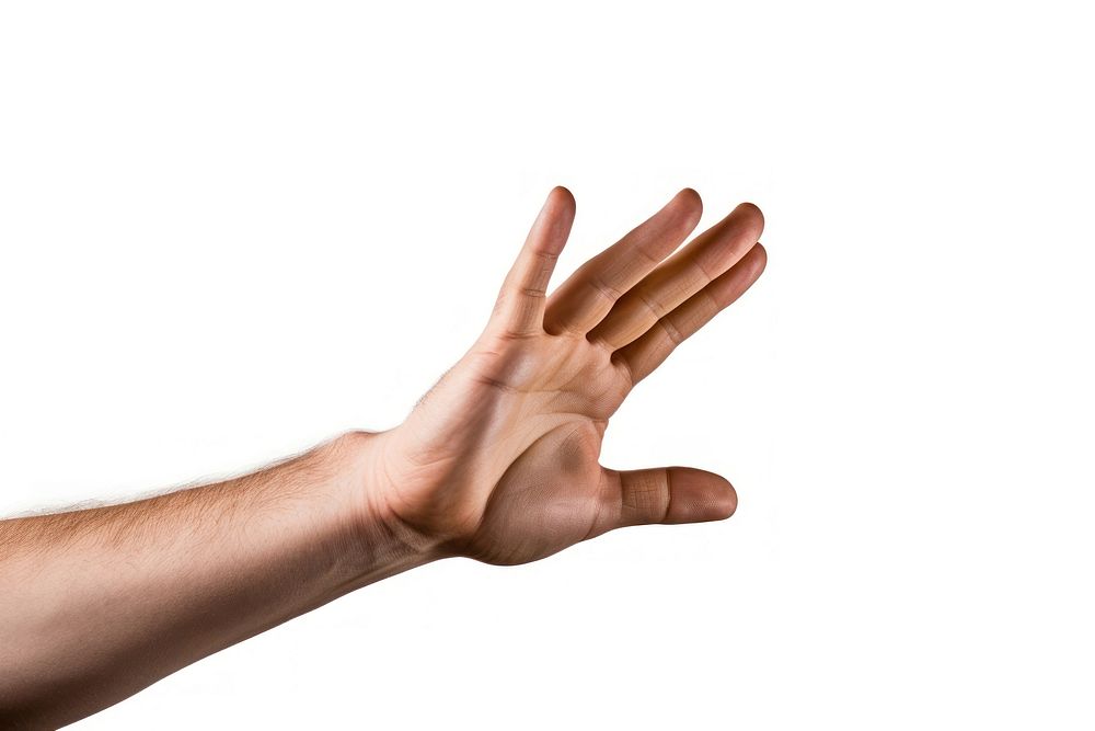 Open hand finger white background gesturing.