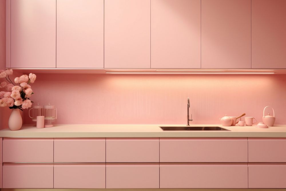 Pink kitchen furniture cupboard cabinet. AI generated Image by rawpixel.