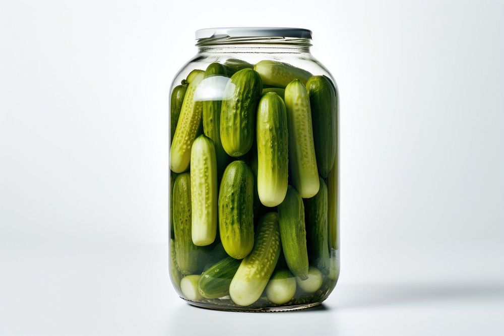 Pickled cucumbers Jar food jar white background.