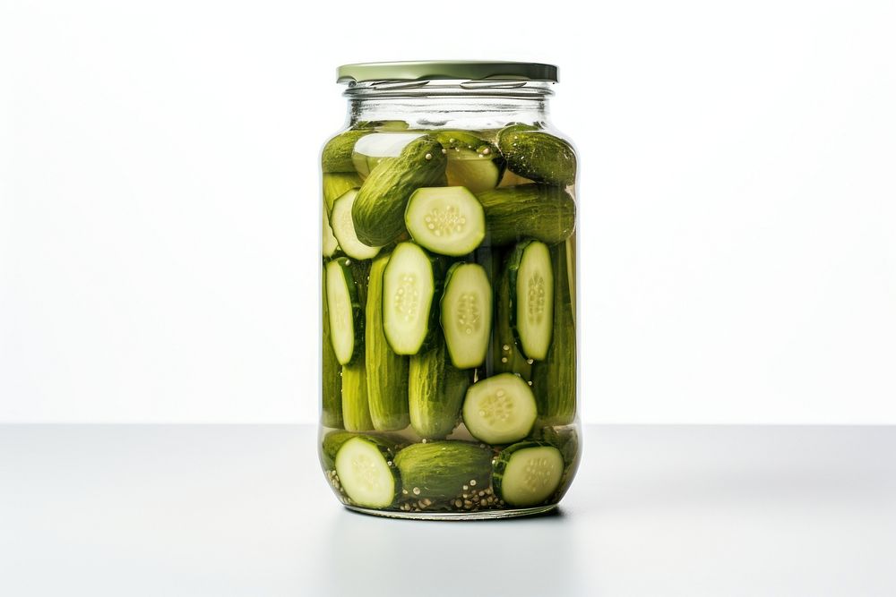 Pickled cucumbers Jar food jar white background.