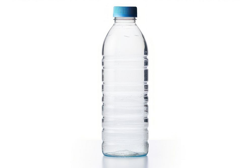 Plastic water bottle white background refreshment drinkware.