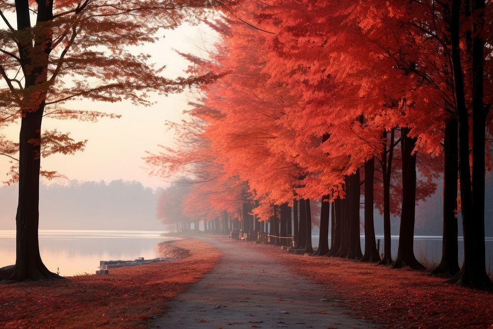 Red fall trees outdoors autumn nature. AI generated Image by rawpixel.