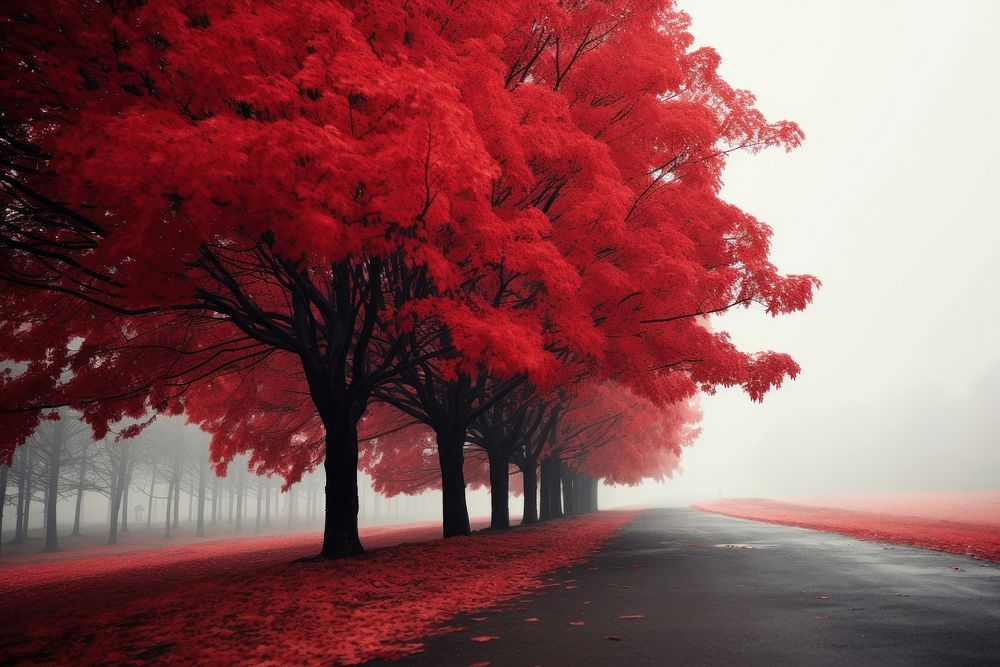 Red fall trees autumn plant day. AI generated Image by rawpixel.