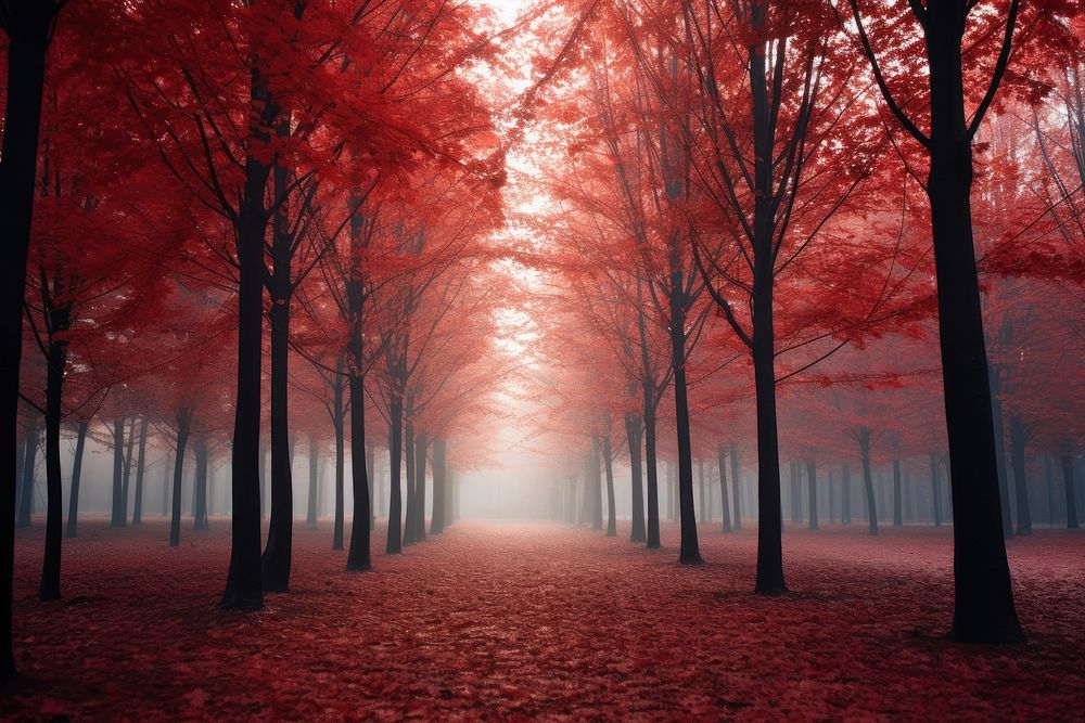 Red fall trees backgrounds outdoors nature. AI generated Image by rawpixel.