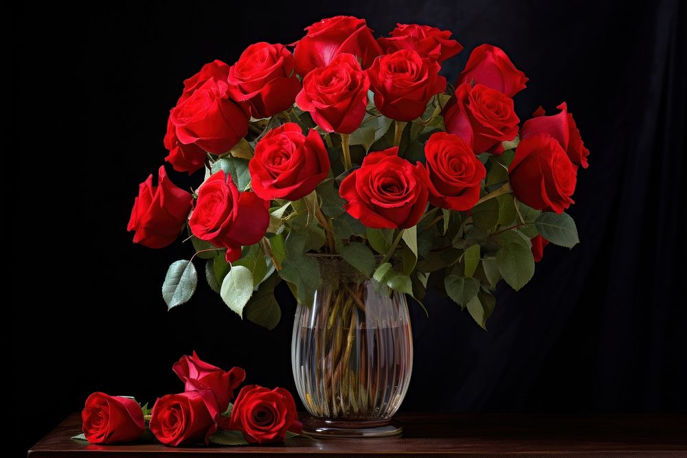 Red roses flower plant vase. AI generated Image by rawpixel.