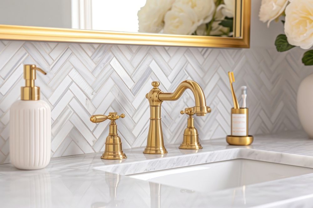 Luxury bathroom sink faucet tile.