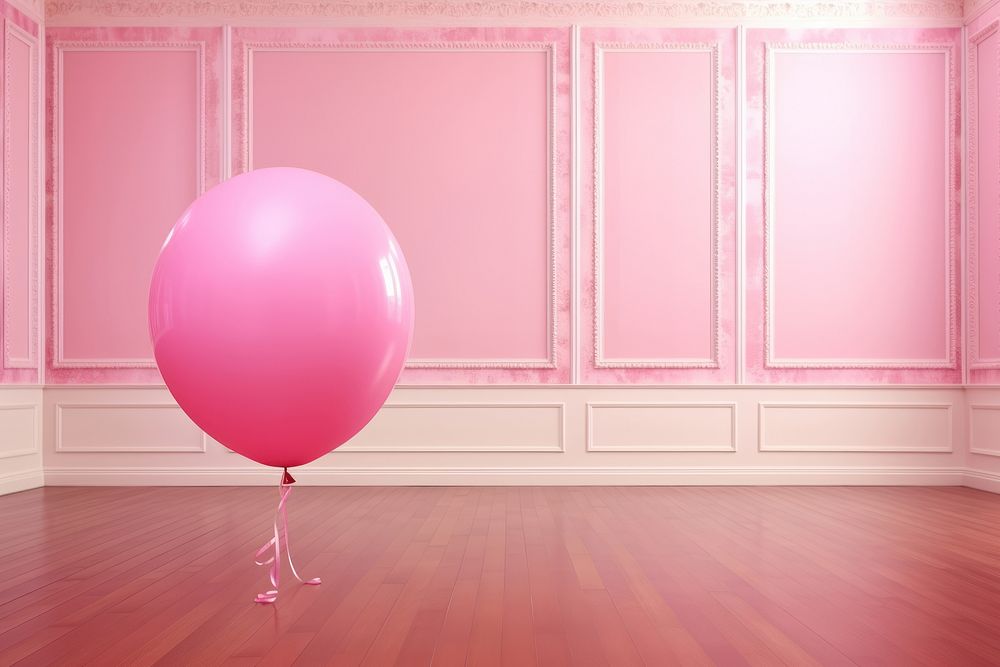 Pink balloon in empty pink room anniversary celebration decoration.