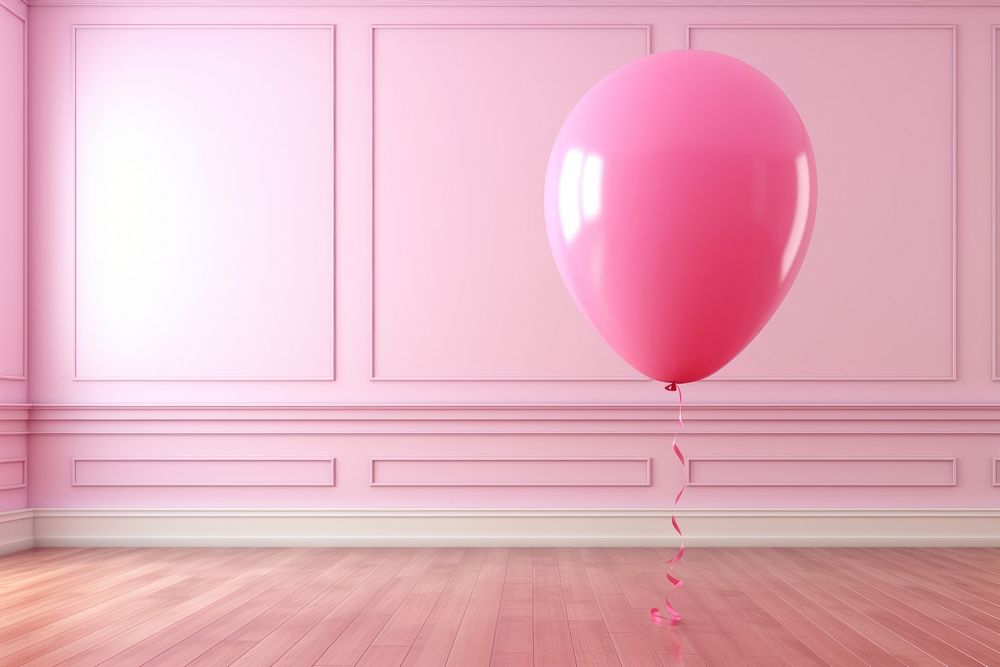 Pink balloon in empty pink room architecture celebration anniversary.