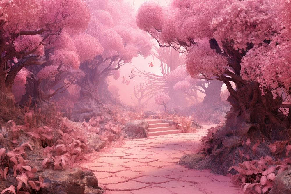 Pink forest background landscape outdoors blossom.