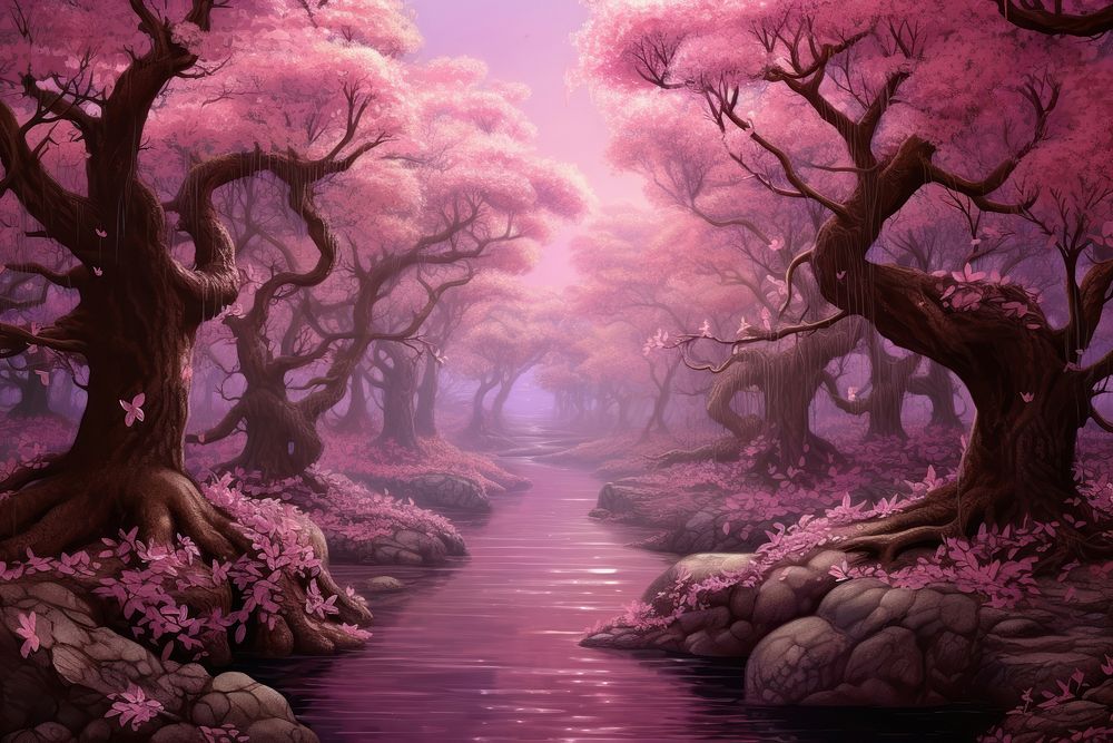 Pink forest background landscape outdoors nature.