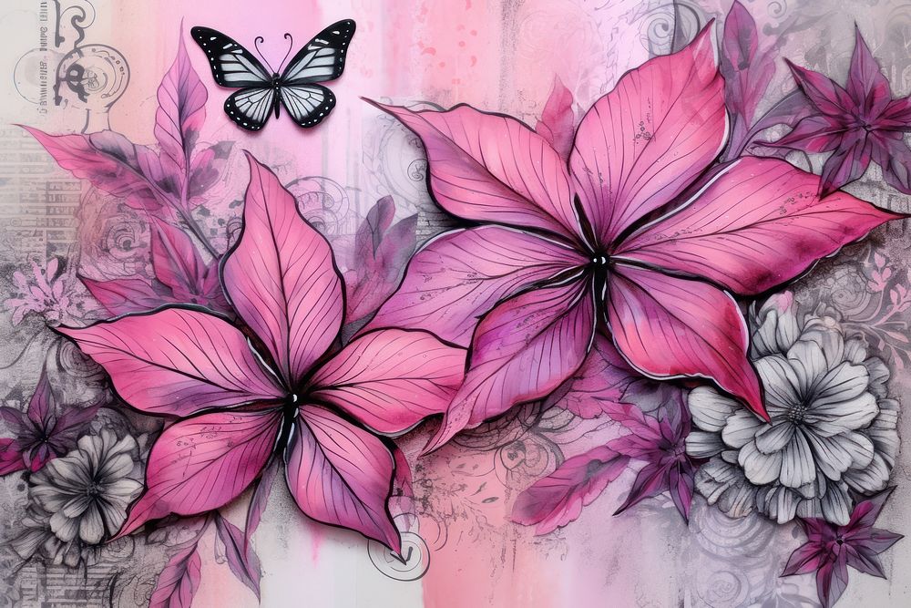 Pink leaf stamps background pattern drawing flower.