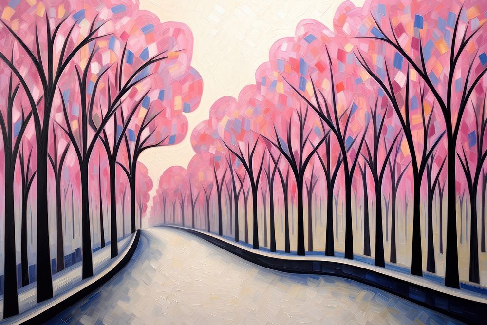 Pink trees background abstract painting plant tranquility.