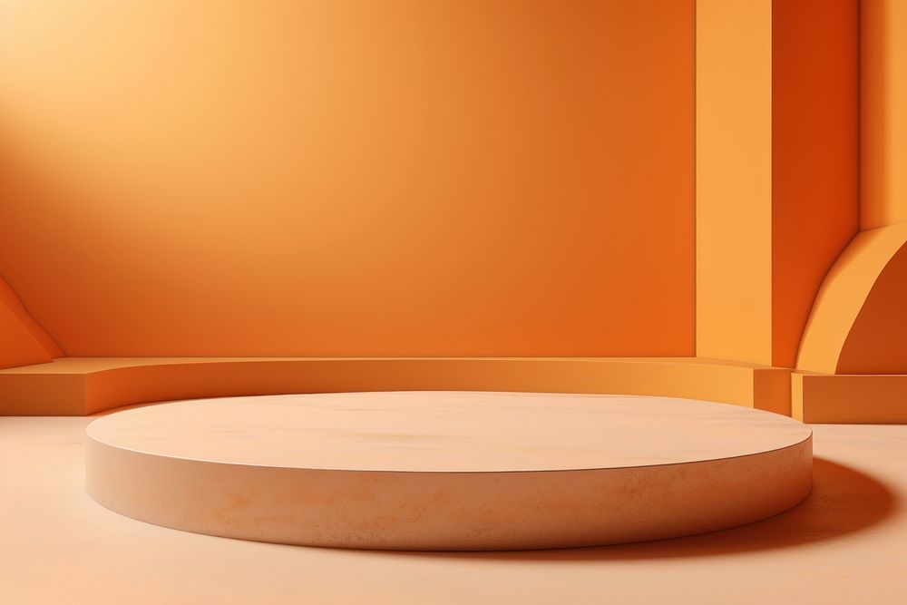 Minimal soft orange color background table wood architecture.