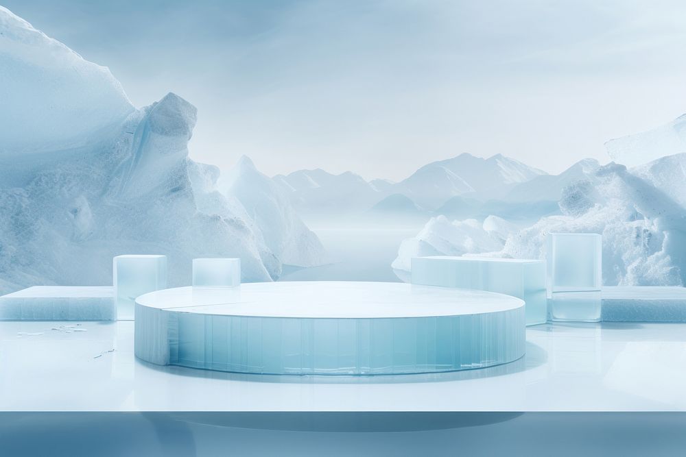 Product podium backdrop ice mountain iceberg.