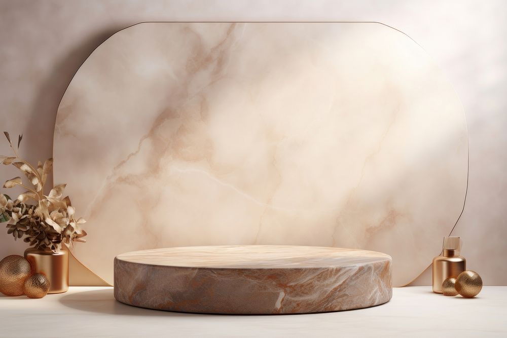 Beige marble background table furniture cosmetics.