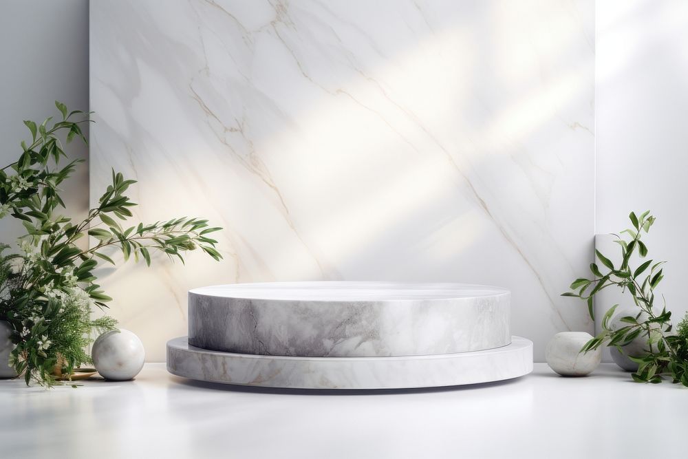 White marble background bathtub plant architecture.