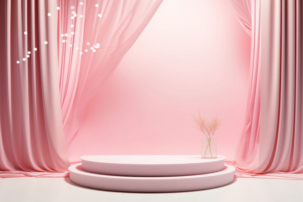 Soft pink background curtain plant decoration.