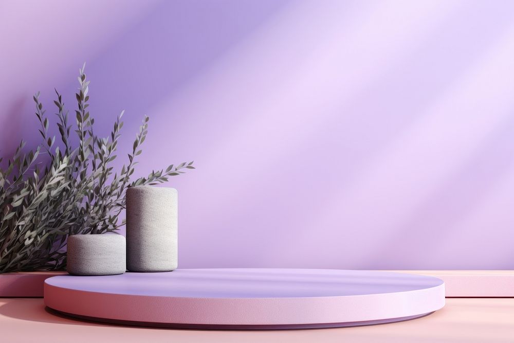 Minimal lavender color background plant table furniture.
