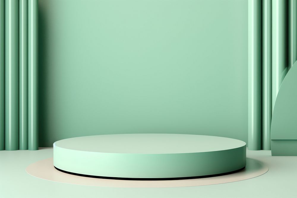 Minimal mint green color background turquoise furniture cylinder.