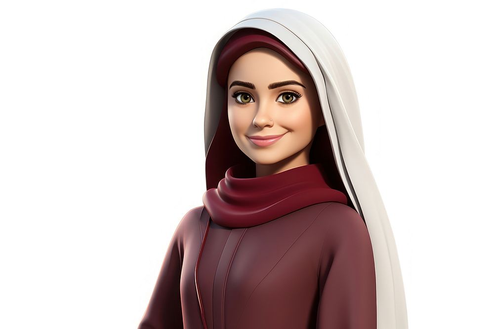 Qatari woman 3d cartoon realistic fashion adult hood.