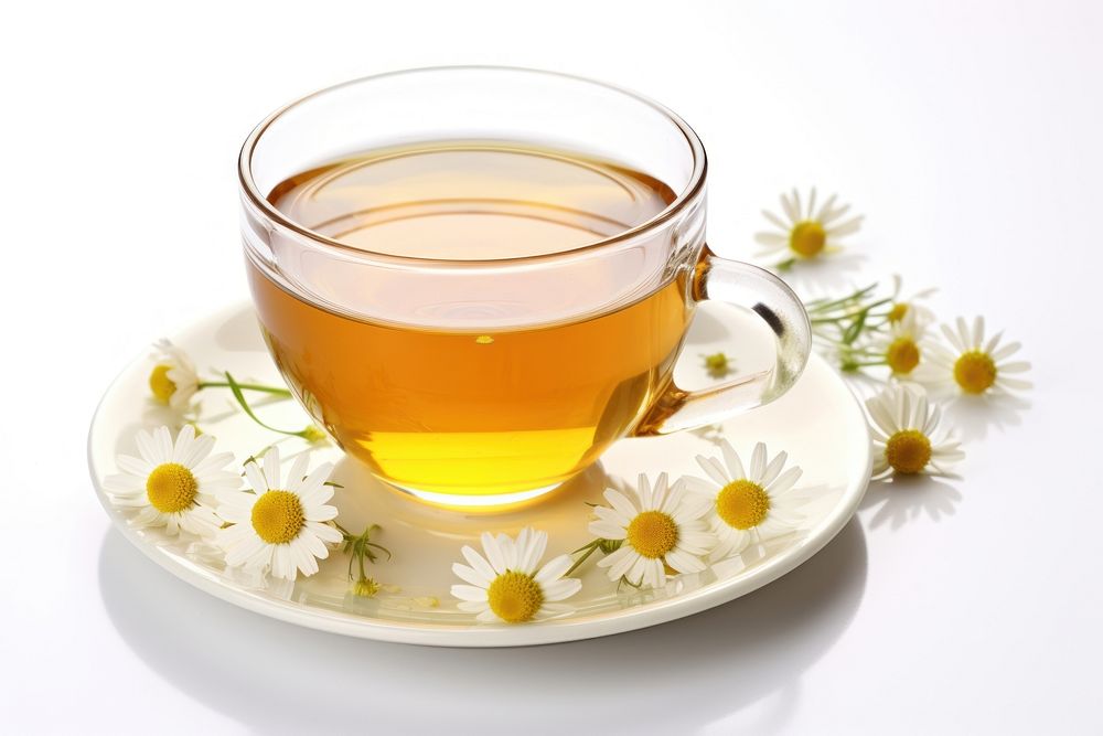 Chamomile tea saucer flower drink.