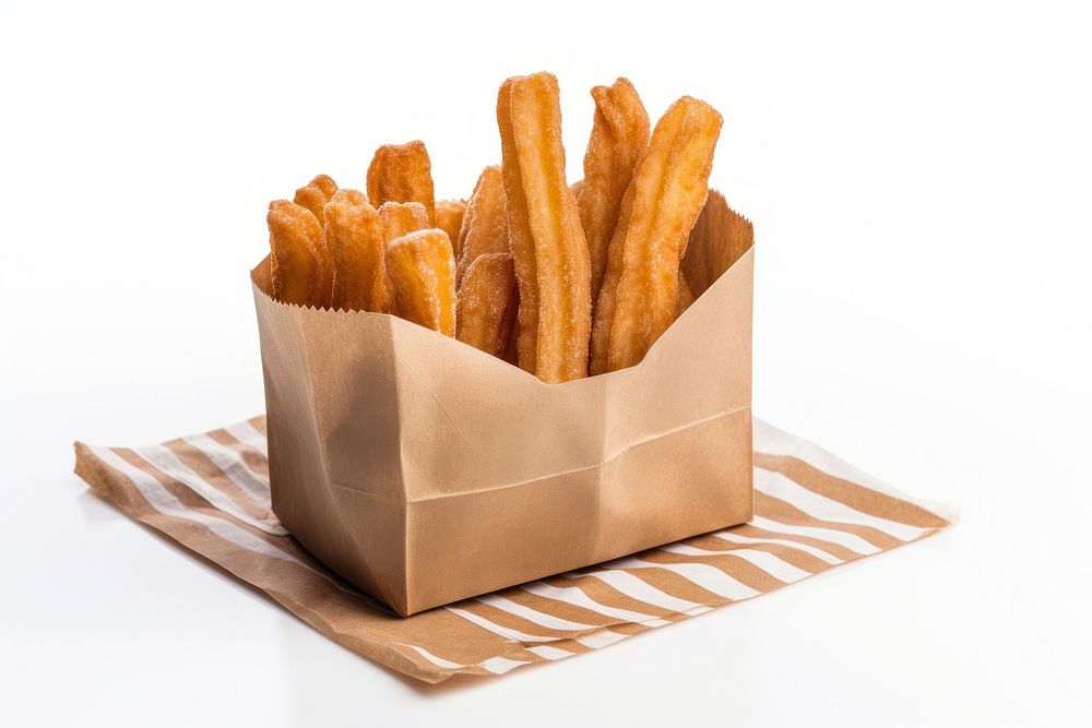 Churros paper food white background.