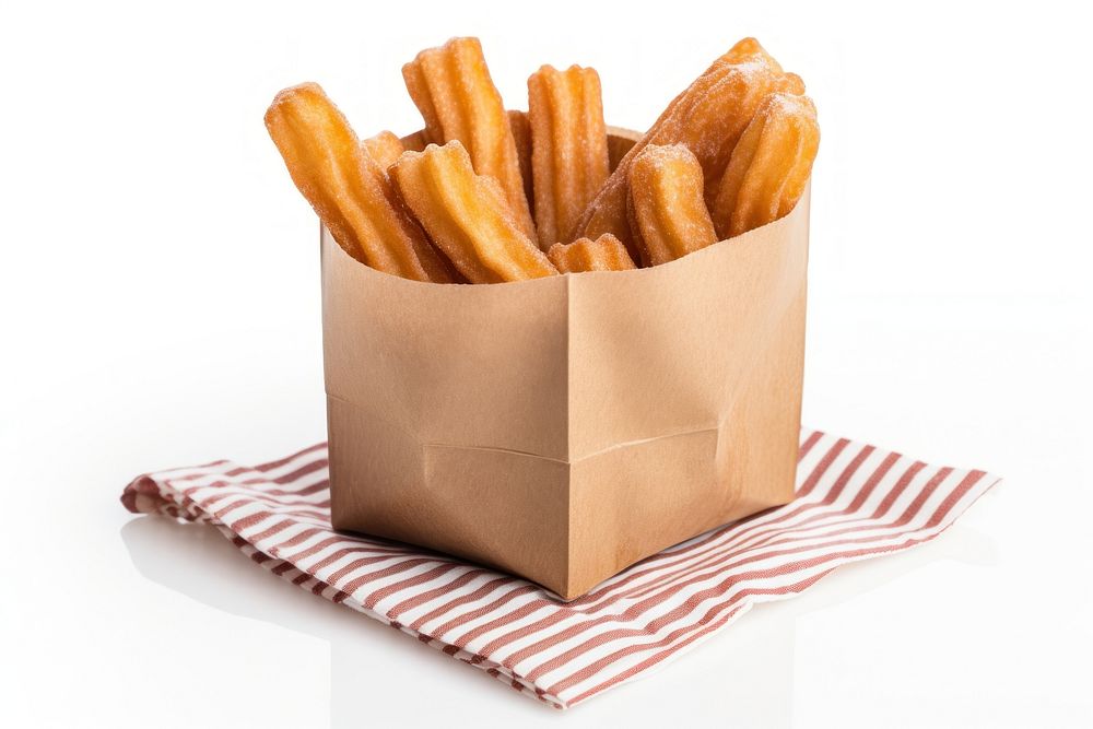 Churros paper food white background.