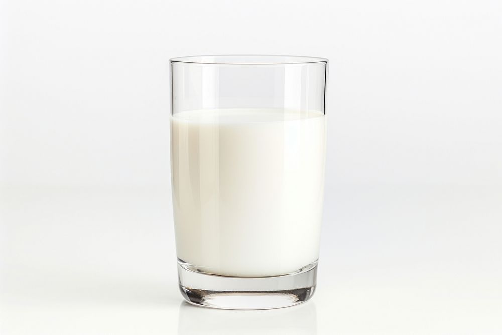Glass of fresh milk dairy drink white background.