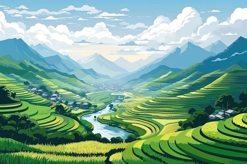 Rice field terraces landscape mountain outdoors. AI generated Image by rawpixel.