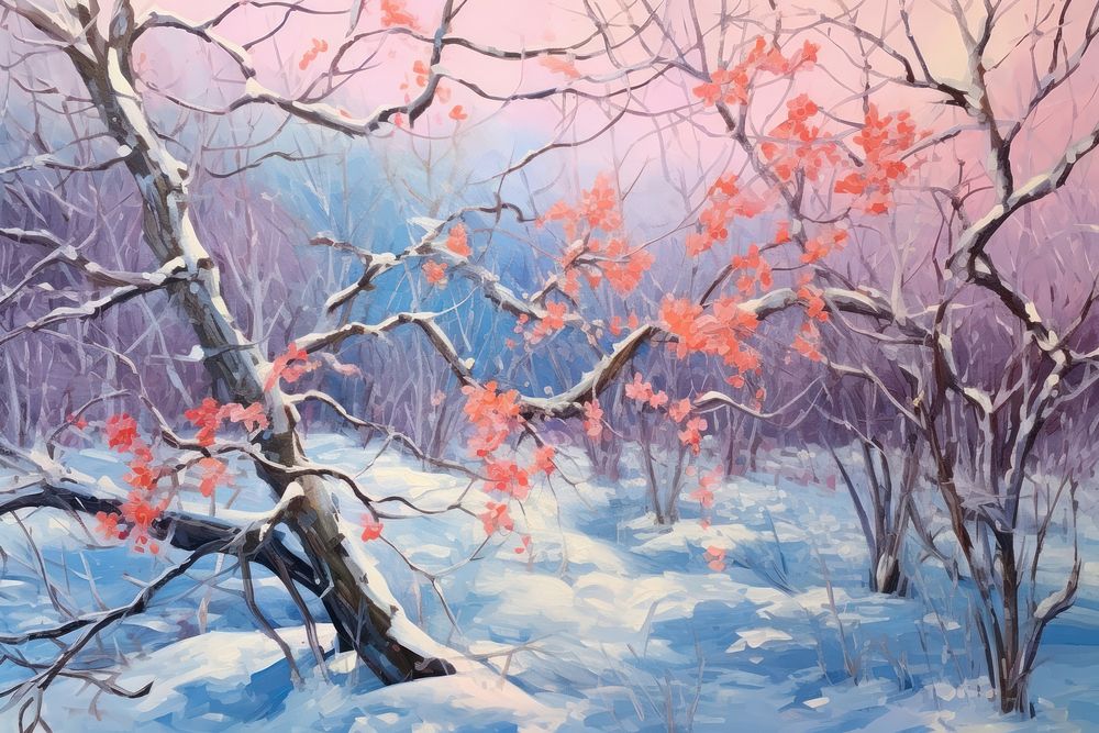 Winter painting outdoors nature.