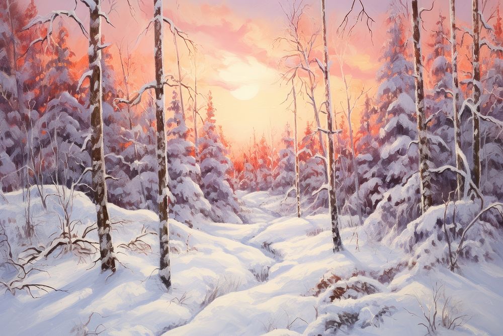 Winter landscape outdoors woodland painting.