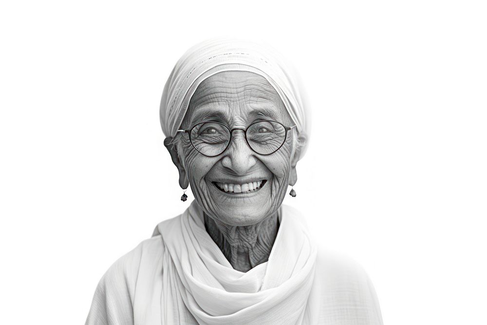 Smiling elderly middle eastern woman portrait glasses adult.