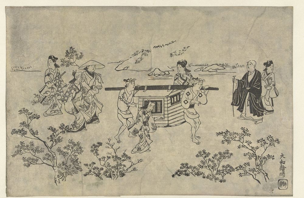 Reizend gezelschap (1700 - 1900) by Hishikawa Moronobu