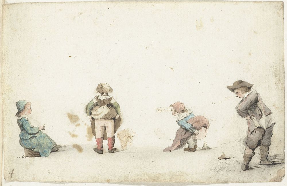 Vier kinderen die hun behoefte doen (1649 - 1650) by Gesina ter Borch