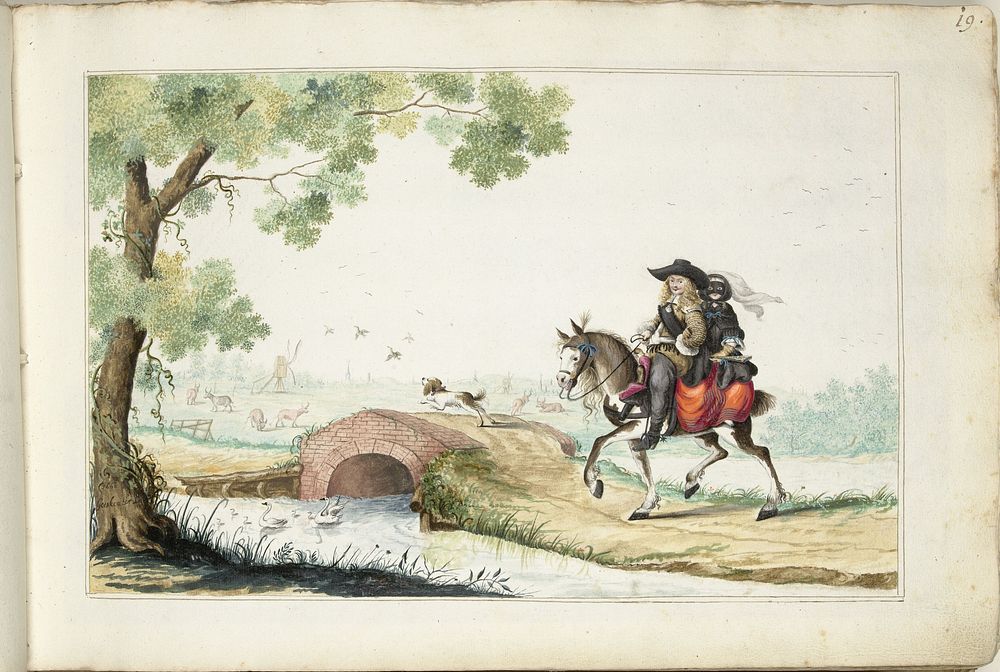 Man en gemaskerde vrouw te paard (1660) by Gesina ter Borch