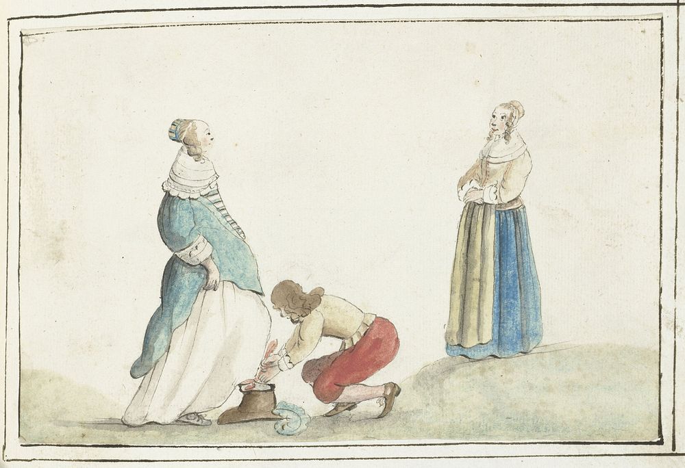 Heer strikt de schoen van een dame (in or after 1648 - before 1653) by Gesina ter Borch