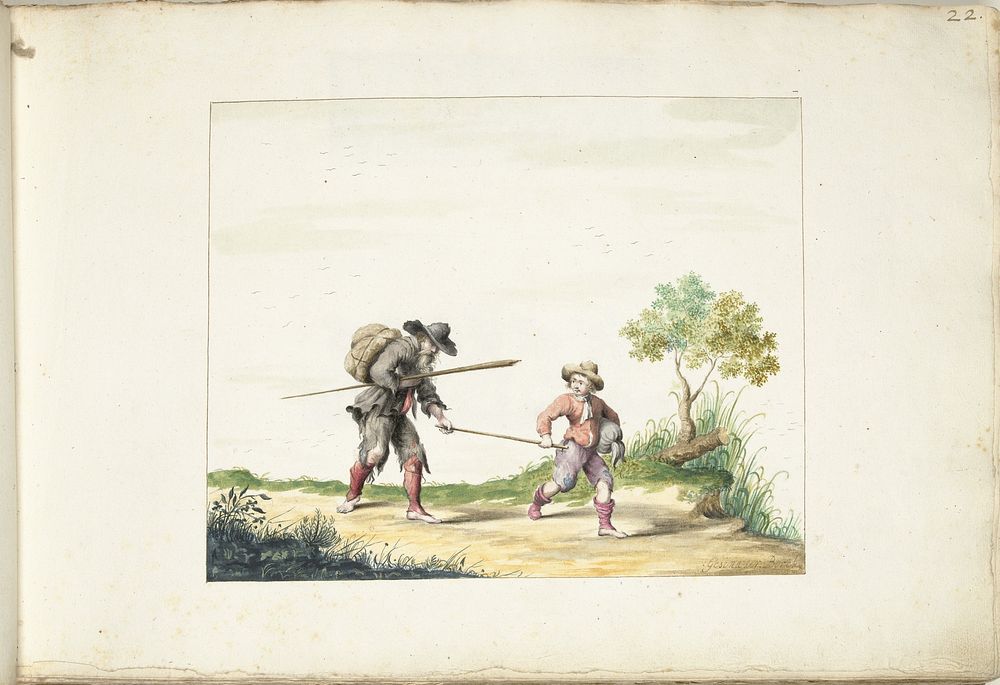 Oude blinde bedelaar geleid door een jongen (1660 - c. 1687) by Gesina ter Borch